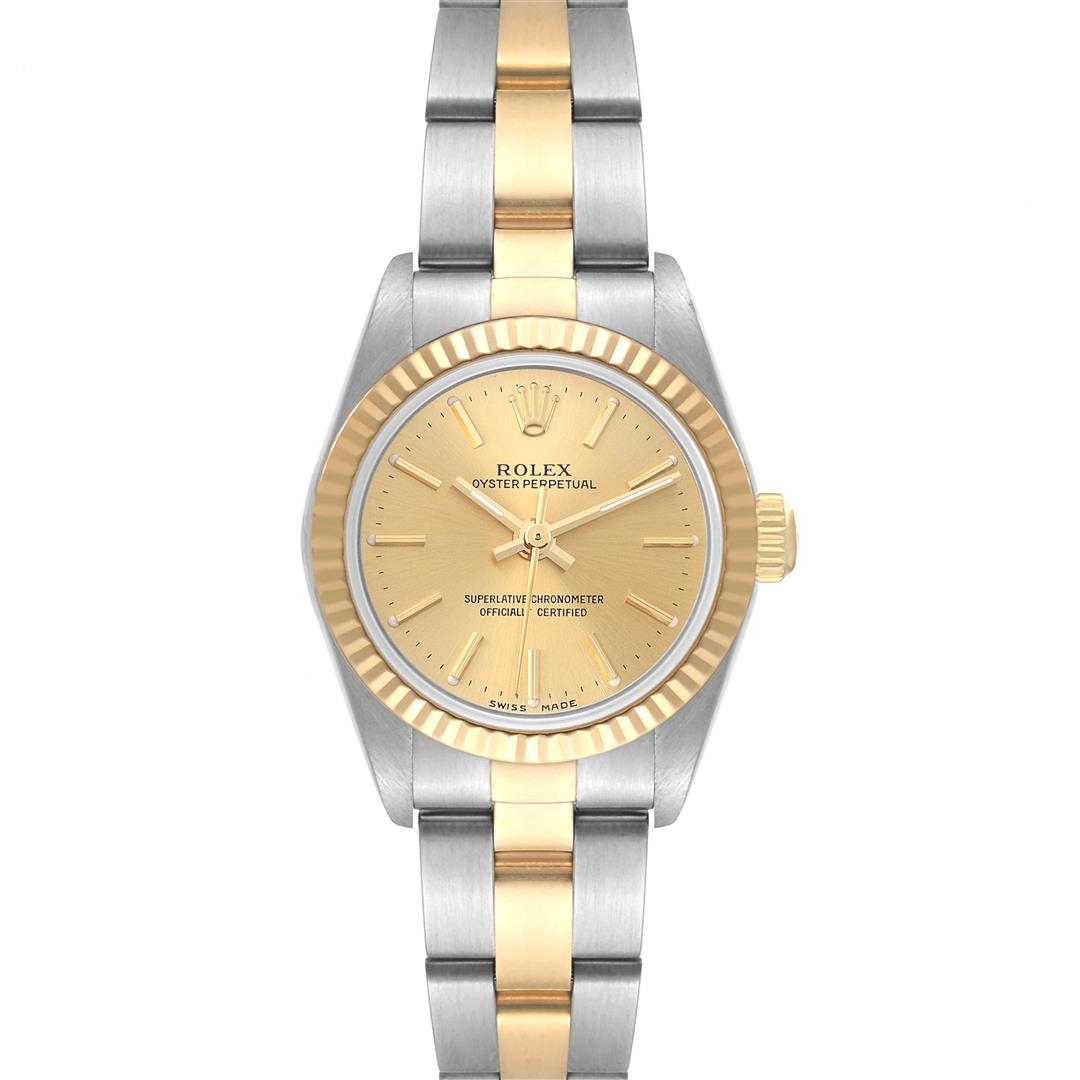 OYSTER PERPETUAL 24 MM VINTAGE ÇELİK ALTIN ŞAMPANYA OYSTER 76193 ...